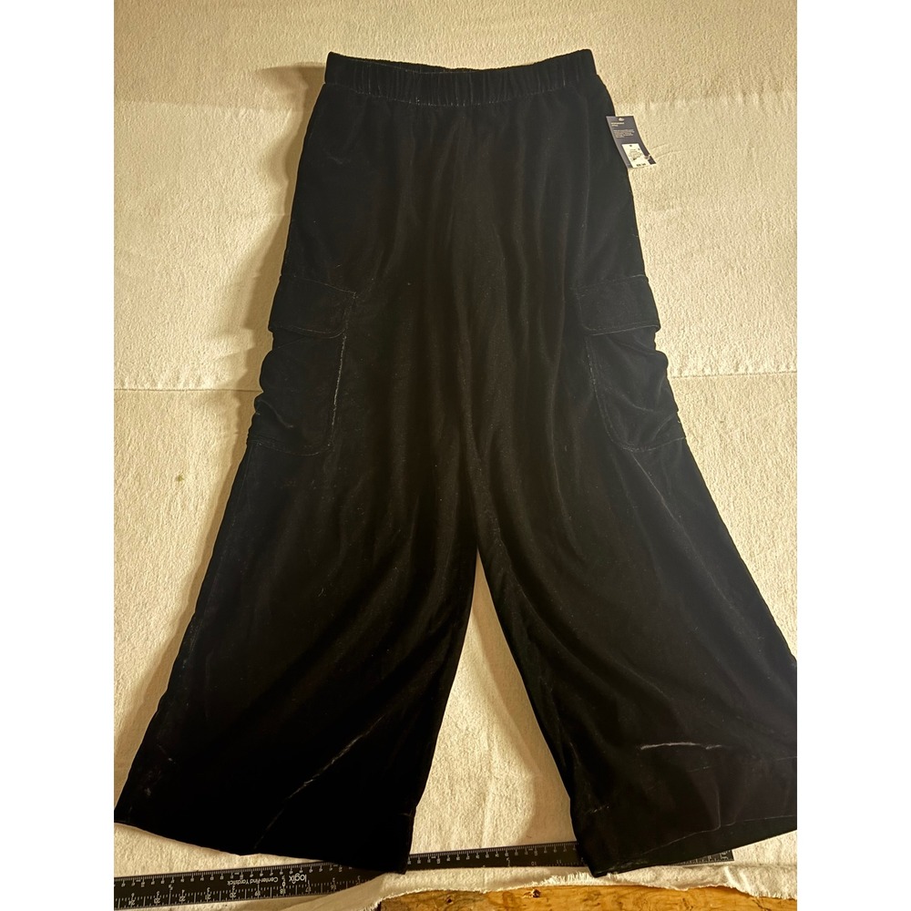 Universal Thread Womens Black Velvet Cargo Pants Wide Leg Elastic Waist Size M